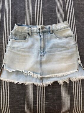 One Teaspoon Light Blue Distressed Denim Mini Skirt